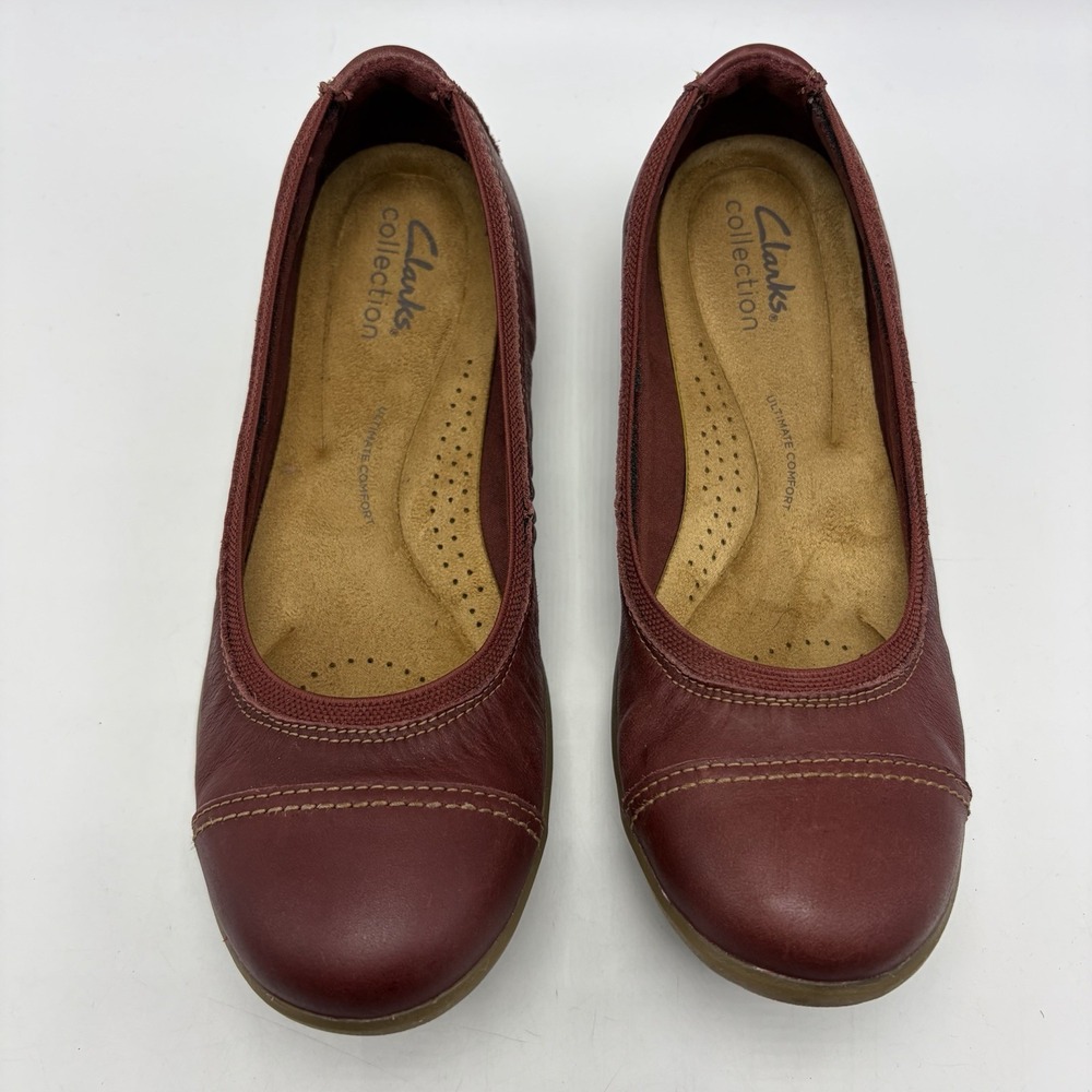 Clarks Collection Meadow OpalFlats Womens 7 Red Tone Leather Slip On Comfort